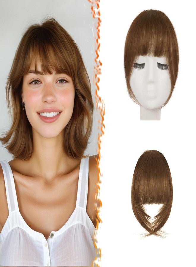 BARSDAR Real Human Hair Clip in Bangs - 100% Human Hair Clip in Bangs for Women - Brown French Bangs Extensions Fringe with Temples Real Hair Fringe Hairpieces - Medium Golden Brown - Image 1